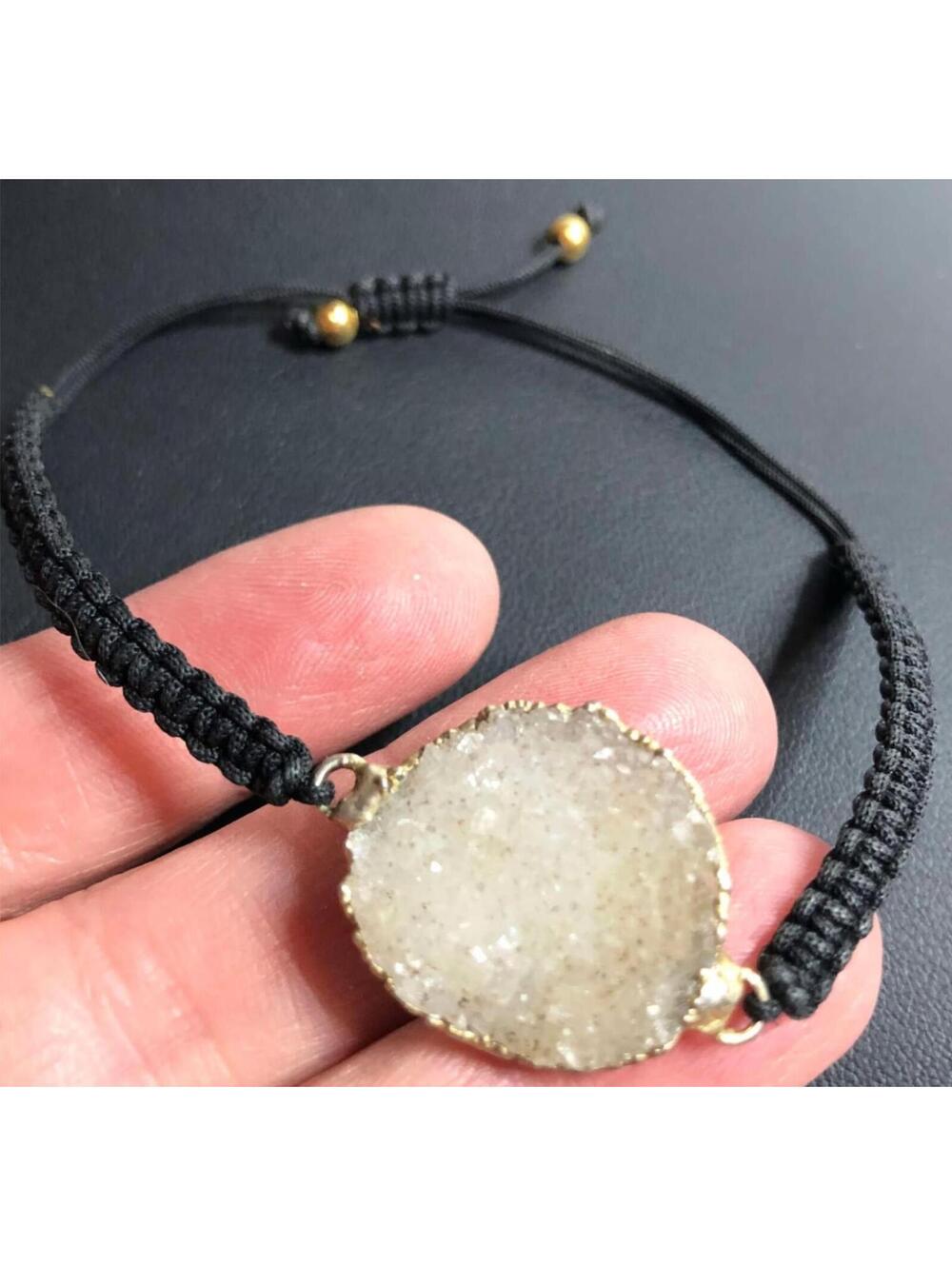 4182 stunning White druzy agate adjustable cord bracelet